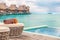 Luxury Bora Bora overwater bungalow villas high end hotel in Tahiti, French Polyneisa. Ocean view summer travel