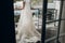 Luxury bride in amazing rich dress and veil on her wedding day.