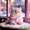Luxury Cafe Companion: Pastel Pink Baby Cat in Glitter Pink Jacket