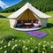 luxury camping tent on meadow for