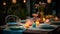 Luxury candlelight dinner party elegant decor, relaxation, romance generated by AI