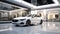 A Luxury car showroom with a clean white backdrop and white car showroom wall mockup HD 1920*1080