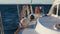 Luxury catamaran sailing race through deep blue Aegean sea