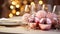 Luxury celebration wine, candle, champagne, elegance, Christmas lights, romance generated by AI