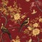 luxury chinoiserie art with plum tree, birds and peony flowers seamless pattern