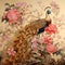 luxury chinoiserie painting style of peony flower with peacock