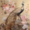 luxury chinoiserie painting style of peony flower with peacock