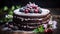 Luxury Chocolate Cake with Chopped Dry Fruits and Dripping Chocolate Syrup Selective Focus Background