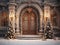 luxury Christmas background with decorations and Christmas garland with golden and white balls on the sides, and white