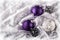 Luxury Christmas balls Silver pine cones on white satin Christmas decoration combined purple and silver colors.