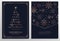 Luxury Christmas cards set. Elegant New year templates with rose gold geometric elements and navy blue background