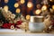 Luxury Christmas cosmetic cream mock up without label, Christmas accessories on bokeh background