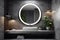 luxury concrete home interior bathroom room gray decor design sink mirror. Generative AI.
