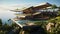 Luxury contemporaty villa on a mountain hill with a view on ocean. Generative AI