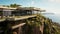 Luxury contemporaty villa on a mountain hill with a view on ocean. Generative AI