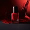 Luxury cosmetics. Close up of red nail polish bottle mock up with red abstract background