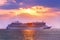 Luxury Cruise Ship. Beautiful Seascape Sunset Background. Romantic and Luxury Travel