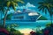 luxury cruise ship off the caribbean islands. AI generated
