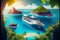 luxury cruise ship off the caribbean islands. AI generated