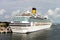The luxury curise ship Costa Favolosa near the port of Rostock in Germany prepare to depart for a holiday