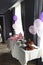 Luxury delicious pink candy bar table at birthday celebration, c