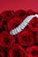 Luxury diamond bracelet and bouquet of red roses, jewelry love gift on Valentines Day and romantic holidays present