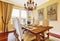 Luxury dining room with carved wood table