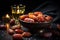 luxury dried date fruit in bowls on a dark surface