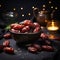 luxury dried date fruit in bowls on a dark surface