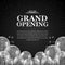 Luxury elegant 3d silver flying transparent balloons with confetti and black background for grand opening