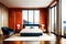 luxury elegant interior bedroom dark orange and golden mockup of the wall furniture mockup