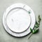 Luxury empty white marble plate flatlay for food menu, wedding event, holiday celebration meal mockup. Generative Ai