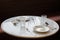 luxury emtry glass on the marble dinner table