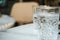 Luxury emtry glass on the marble dinner table