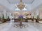 Luxury entrance in classic hotel with a large bouquet of flowers