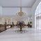 Luxury entrance in classic hotel with a large bouquet of flowers and a large golden chandelier