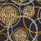 Luxury Fashion Fabric Seamless Pattern with Golden Chains and Leopard Skin Background. Wildlife Animal Fur and Gold Jewellry