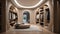 Luxury and fashionable interior of modern dressing room with wardrobe and mirror. Luxury men\\\'s dressing room