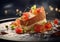 Luxury fine dining restaurant gourmet dish on marble plate.Macro.AI Generative