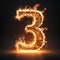 Luxury Fire Number Three 3d Stock Photo On Dark Background