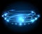 Luxury fire ring lights 3d flying ellipse blue effect. Vector glitz glamour light trace