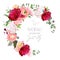 Luxury floral vector round frame with ranunculus, peony, rose, carnation, green plants on white