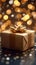 Luxury gifting Gold gift box shining against bokeh backdrop