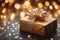 Luxury gifting Gold gift box shining against bokeh backdrop