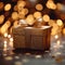 Luxury gifting Gold gift box shining against bokeh backdrop