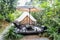 Luxury glamping tent on wooden deck lifestyle in the tropical woods