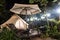 Luxury glamping tent on wooden deck lifestyle in the tropical woods