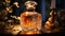 Luxury glass bottle holds elegant whiskey, a drink of relaxation generated by AI