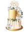 Luxury Gold cake Vector realistic. Birthday, anniversary, wedding royal dessert