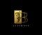 Luxury Gold Letter B Logo. Classic B Stamp Letter Design Vector